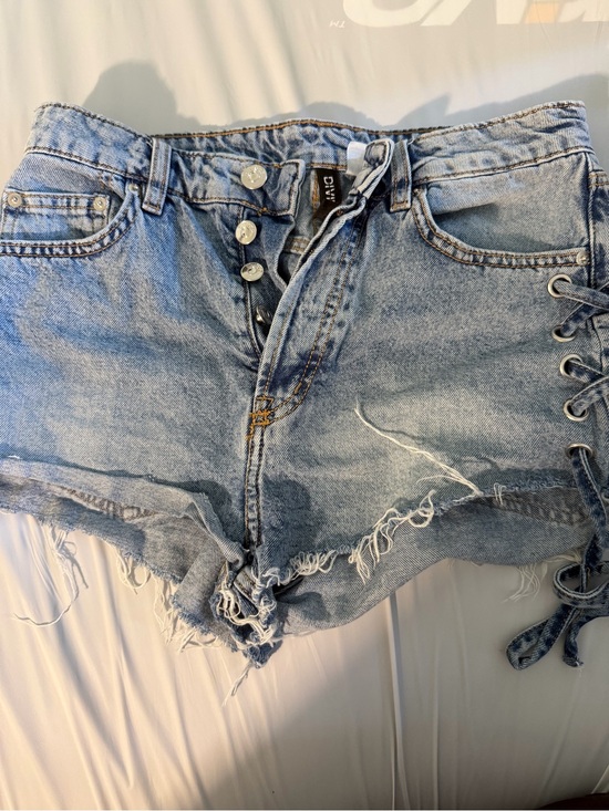 Divided Pants - Divided Light Blue Lace-Up Distressed Denim Shorts